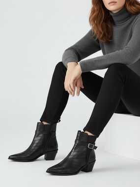 Zadig & Voltaire Black Leather Buckle Ankle Boots Western Moto Paris Size US 9